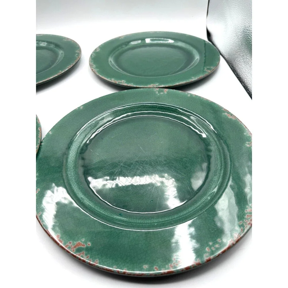 Williams-Sonoma Rustic Green Crackle Melamine Dinner Plates Set of 3 HTF Color
